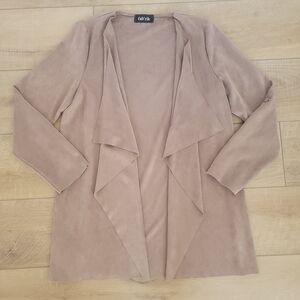 ​Fab’rik Small Taupe Faux Suede Drape Front Waterfall Jacket. Boutique